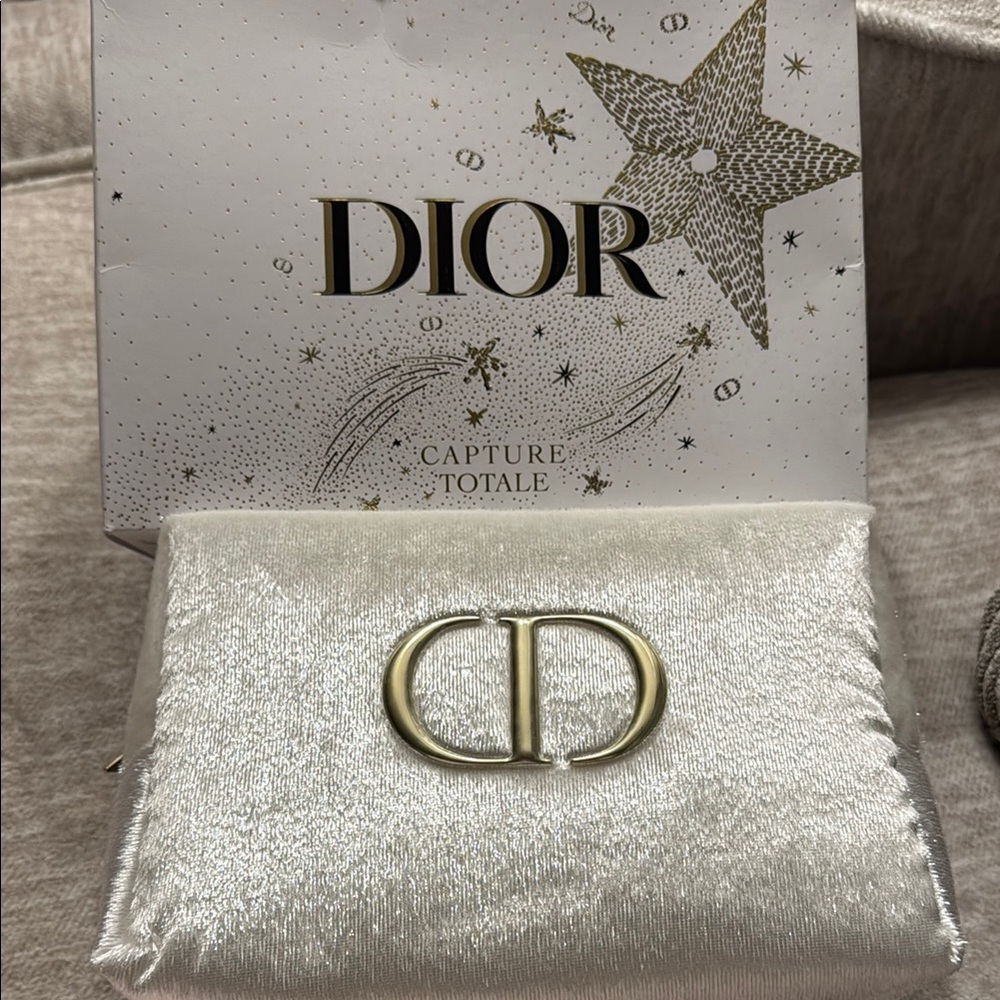 Dior Metallic Silver Clutch with Gold Emblem(big size)